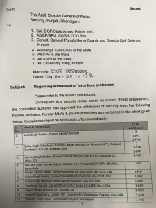 vip security withdrawn in punjab